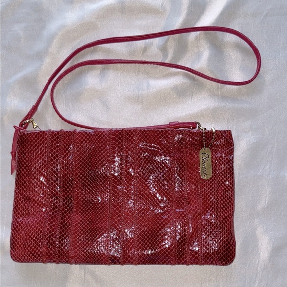 Vintage Clemente Red Snakeskin and Leather Clutch or Shoulder Bag - Picture 2 of 10